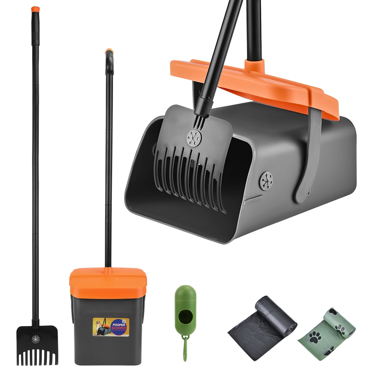 Pooper Scooper Kit Tool with Extra Long Handle 35 Waste Bags Dispenser