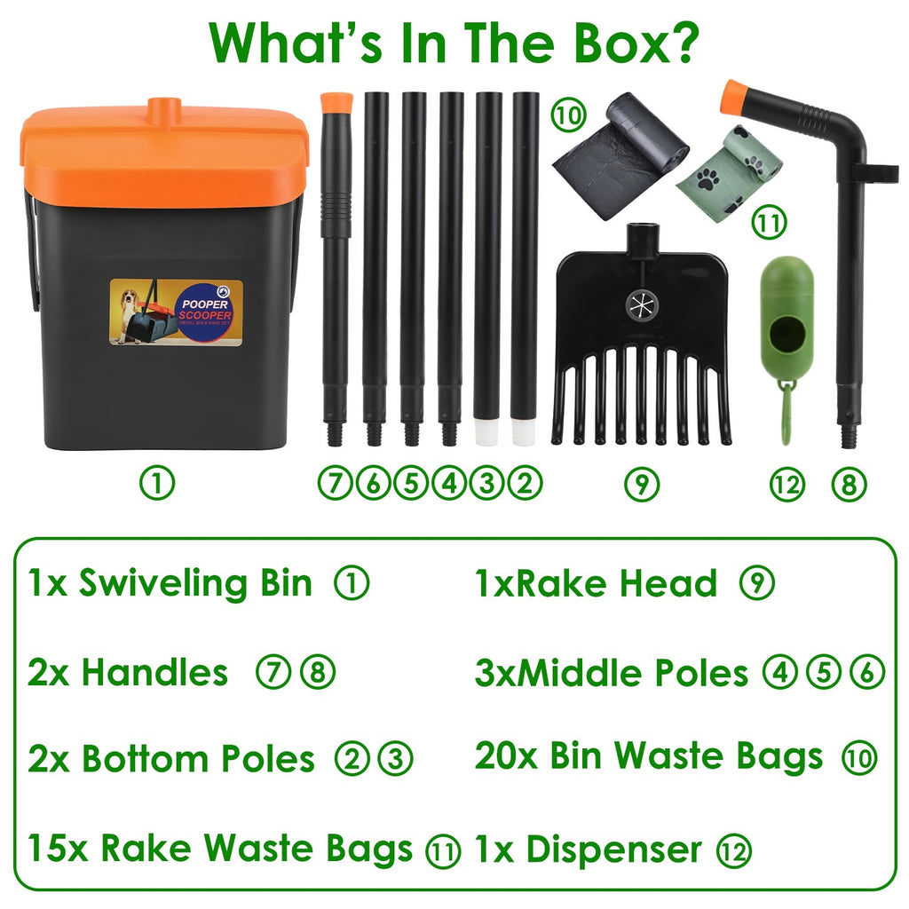 Pooper Scooper Kit Tool with Extra Long Handle 35 Waste Bags Dispenser